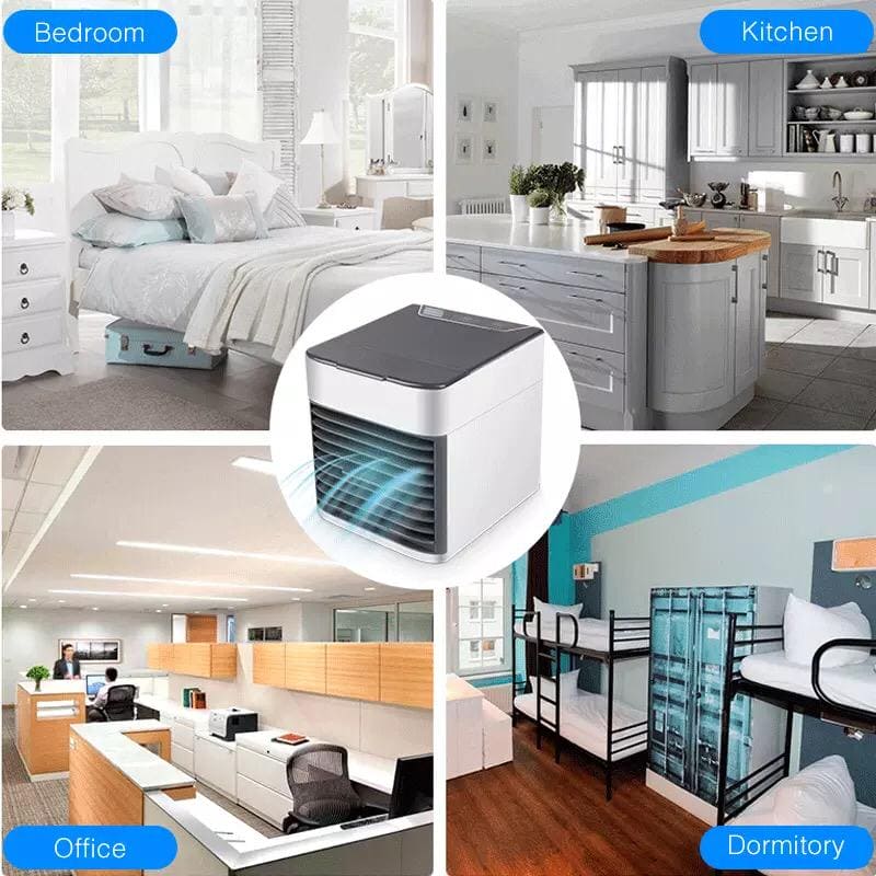 Mini USB Air Conditioner, Rechargeable Air Cooler With 3 Speeds, 7 LED Lights & Evaporative Humidification Mini USB Air Conditioner, Rechargeable Air Cooler With 3 Speeds, 7 LED Lights & Evaporative Humidification